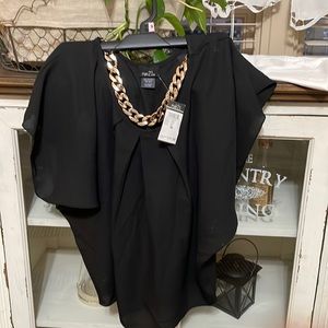 BLACK DRESSY TOP WITH GOLD CHAIN MEDIUM NEW
